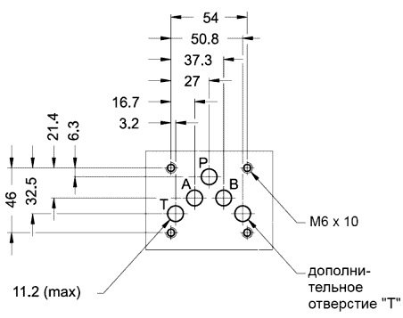 Монтажная поверхность (установочные размеры) гидрораспределителей DS5-SA 2/10N-A110, DS5-TB/10N-D24, DS5-S7(S8)/10N-A110 и др.
